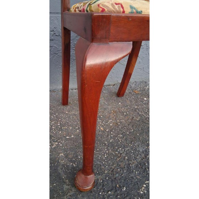 1950's Traditional Queen Anne Style Carved & Embroidered Dining Chairs Set of 6 For Sale - Image 15 of 18