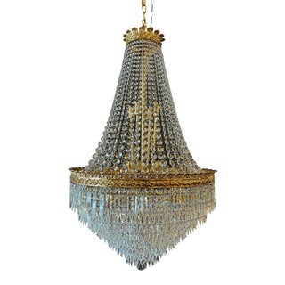 21st Century Brass Basket Empire Sac a Pearl Chandelier Crystal Lustre Lamp in Gold For Sale
