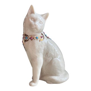 Vintage Lenox Ivory Bone China 24k Gold Jeweled Cat Figurine For Sale