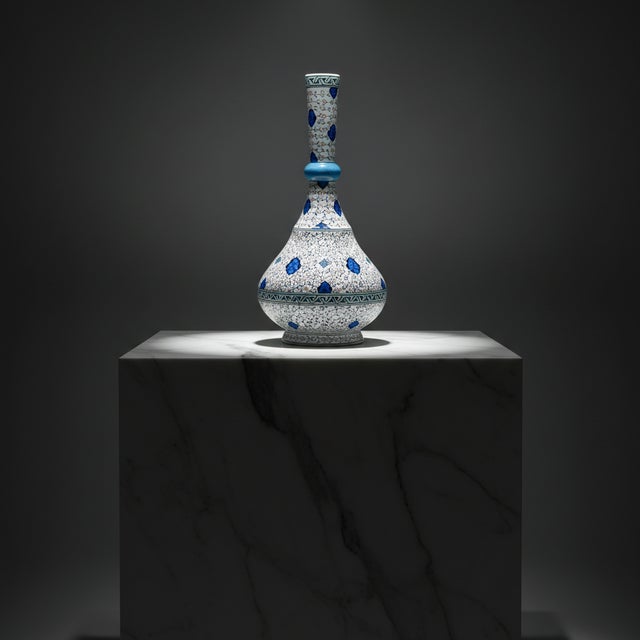 Ceramic Handmade Ceramic “Knobbed” Vase (45cm) – Golden Horn “Halic” Spirals with Blue Ring For Sale - Image 7 of 7