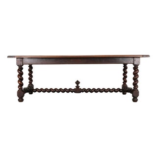 19th C. French Louis XVIII Style Oak Barley Twist Dining Table 7 Ft For Sale
