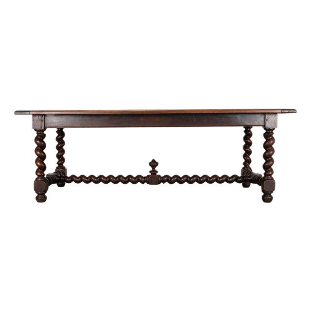 19th C. French Louis XVIII Style Oak Barley Twist Dining Table 7 Ft For Sale