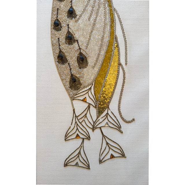 Mid 20th Century Pair of Mid 20th Century Mixed-Media Peacock & Egret Wall Art Panels For Sale - Image 5 of 11