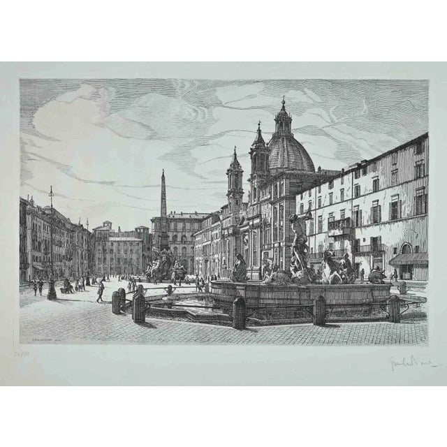 View of Piazza Navona is an original contemporary artwork realized in 1970 by the Italian artist Giuseppe Malandrino...