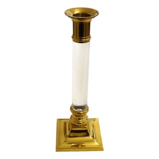 Vintage Column Candleholder in Gilded Brass and Transparent Acrylic Glass, 1970s For Sale