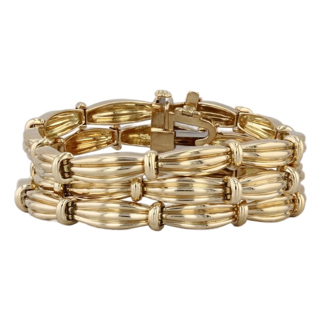 Vintage Tiffany 3-Row Bracelet 18k Yellow Gold W/ Box Magazine 7" 18mm For Sale