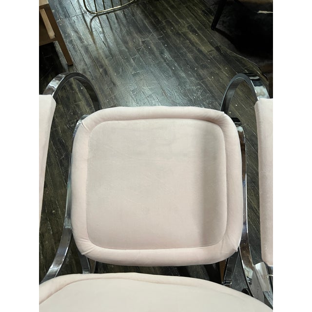 Pink 1970's Modernist Chrome Maison Jansen Style Hollywood Regency Rocking Chair With Pink Upholstery For Sale - Image 8 of 11