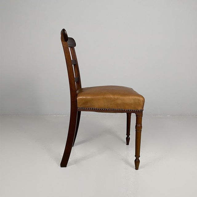 Vintage Italian Chairs in Wood and Brown Leather, 1930s, Set of 4 For Sale - Image 3 of 18