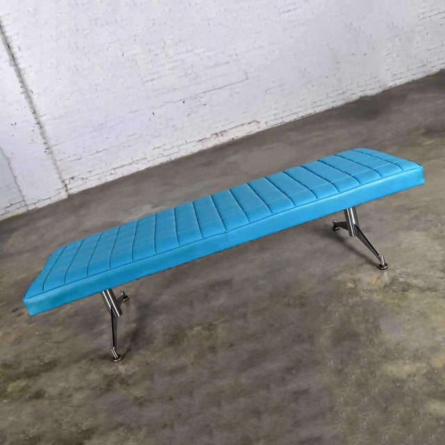 Turquoise Mid 20th Century Bench Daybed Turquoise Vinyl Faux Leather & Chrome After Arthur Umanoff for Madison Furniture Co For Sale - Image 8 of 13