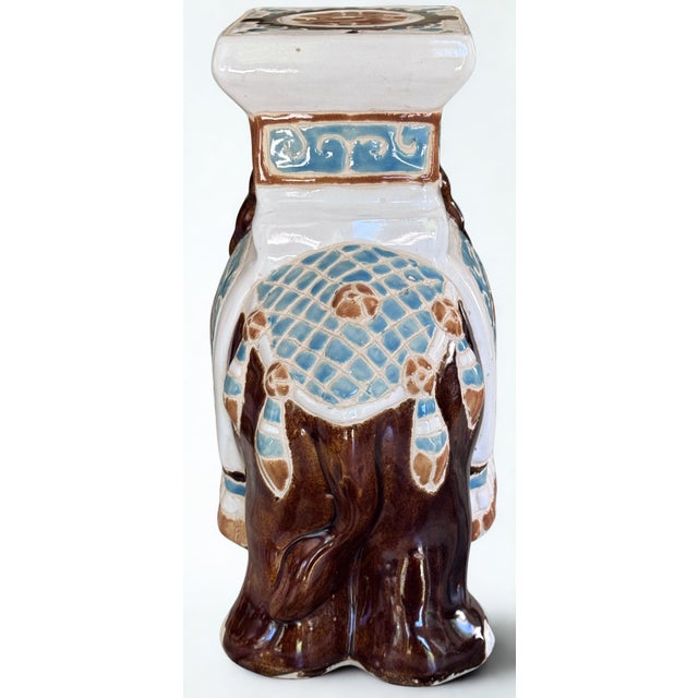 Robin's Egg Blue Vintage Elephant Motif Tabletop Plant Stand For Sale - Image 8 of 11