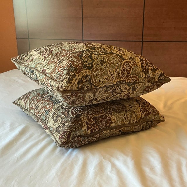 1980s Vintage Traditional Boho Chic Tapestry Style Paisley Pillows - A Pair For Sale - Image 10 of 12