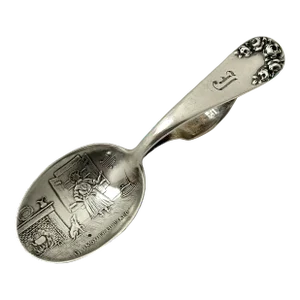 Cute Antique American Presentation Dated 1900 Sterling Silver Old Mother Hubbard Nursery Rhyme Motif Baby Spoon