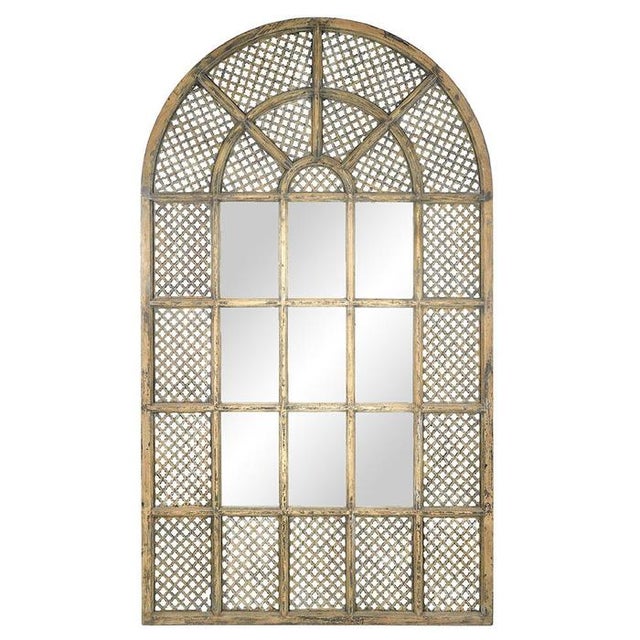 Wood Large Claustra Wall Mirror in Patinated Solid Wood For Sale - Image 7 of 7