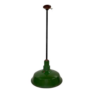 Vintage Industrial Green Porcelain Enamel Light Fixture For Sale