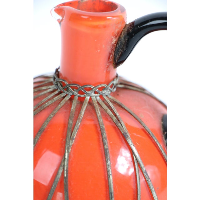 Czechoslovakian Art Glass Pitcher With Woven Silver Basket Trim For Sale In New York - Image 6 of 7