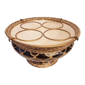 Vintage Black Gold Brass Inlay Royal Doulton Style Ceramic Bowl 4 Bottle Wine Holder