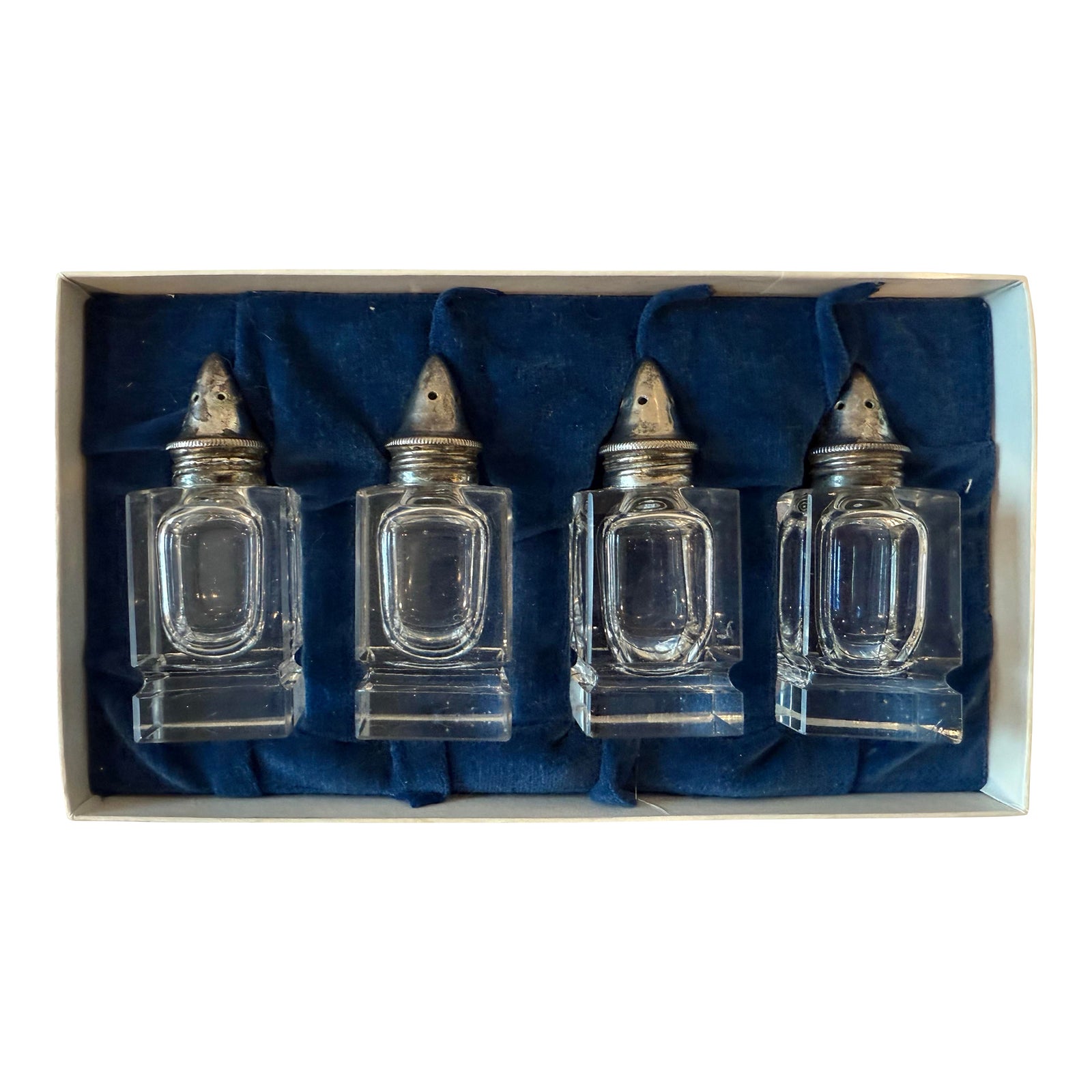 Vintage Sterling Silver and Glass Salt & Pepper Shakers | Chairish