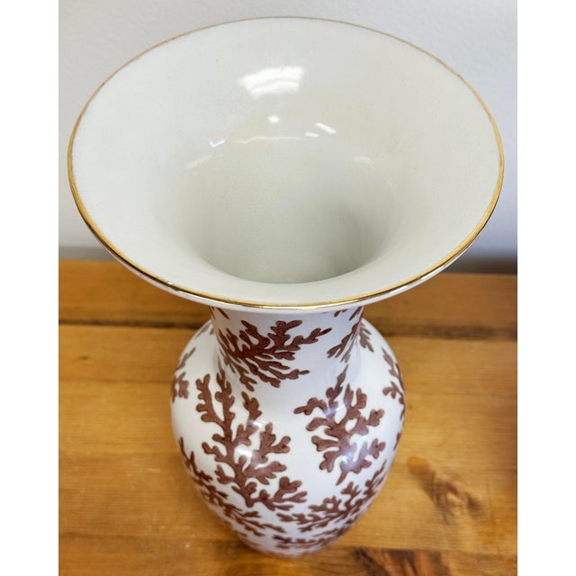 Ivory Vintage Porcelain Urns With Coral Motif, a Pair For Sale - Image 8 of 11