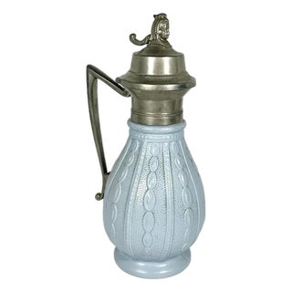 1870 British Relief-Molded Stoneware & Pewter Syrup Pitcher For Sale