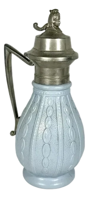 1870 British Relief-Molded Stoneware & Pewter Syrup Pitcher