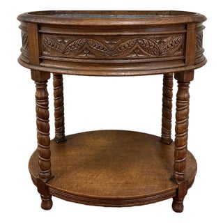 Antique French Oak Barley Twist Standing Planter Jardinière Liner C. 1930s For Sale