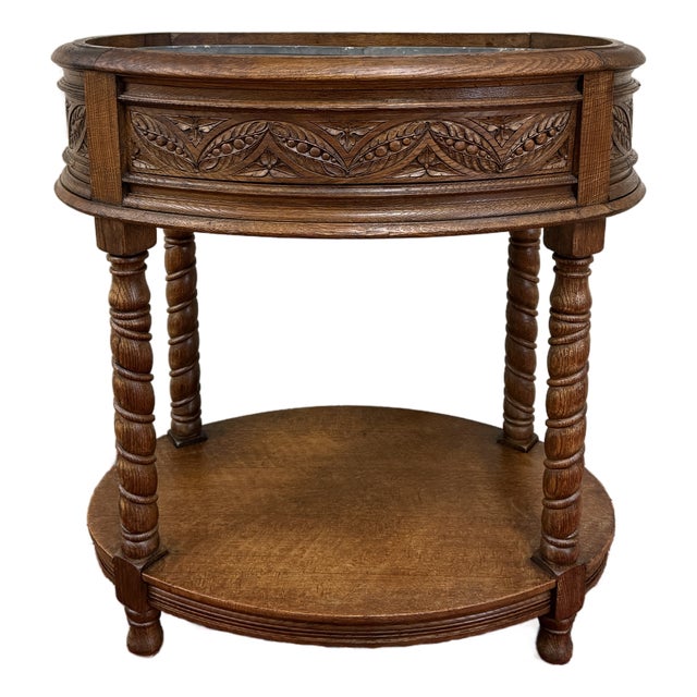 Antique French Oak Barley Twist Standing Planter Jardinière Liner C. 1930s For Sale