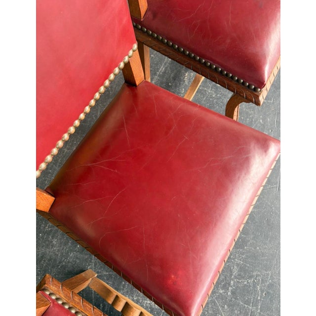 Spanish Revival Leather Dining Chairs - 6 For Sale - Image 4 of 13