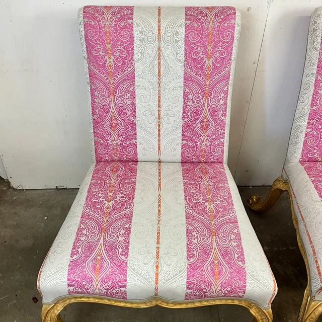 Late 20th Century Late 20th Century Pair Giltwood Kent Form Accent Chairs Newly Upholstered in Clarke & Clarke Designer Fabric For Sale - Image 5 of 15