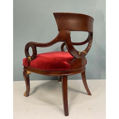 Metal Regency Armchairs in Carved Mahogany, 1930s For Sale - Image 7 of 13
