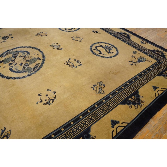 Extraordinary White Ivory Color With Chinoiserie and Animalia Design Antique Chinese Peking Rug For Sale - Image 11 of 12