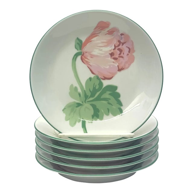 Pink & Green Primrose Side Plates by Impressions De Paris - Set of 6 For Sale