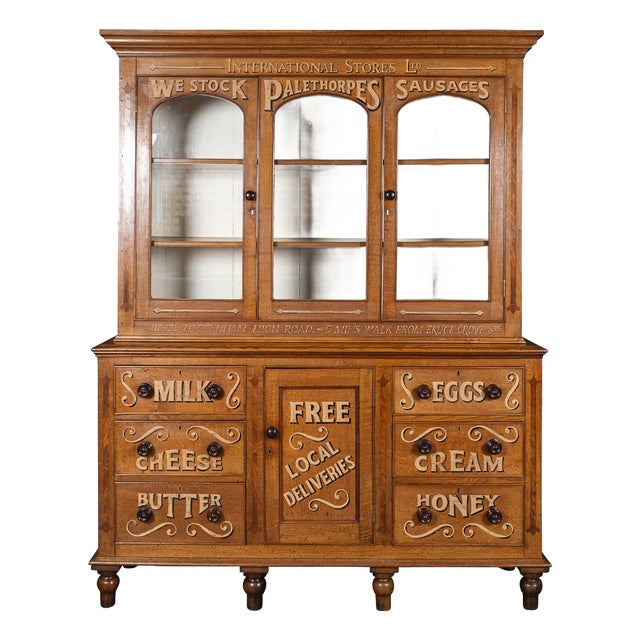 Victorian Oak and Glass Showcase Dresser, 1890s For Sale