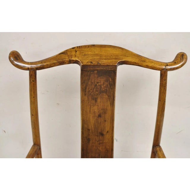 Chinoiserie Mid 20th Century Vintage Chinese Elm Wood Ming Yoke Back Lacquered Asian Scholars Arm Chair For Sale - Image 3 of 12