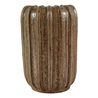 Danish Art Deco Fluted Stoneware Vase with Brown Speckled Glaze by Arne Bang, 1930s For Sale