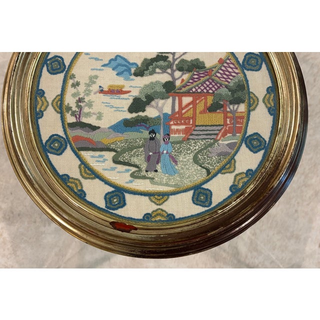 Wood Vintage Elsa Williams "Chinese Plate" Chinoiserie Crewel Embroidery in Giltwood Frame For Sale - Image 7 of 16