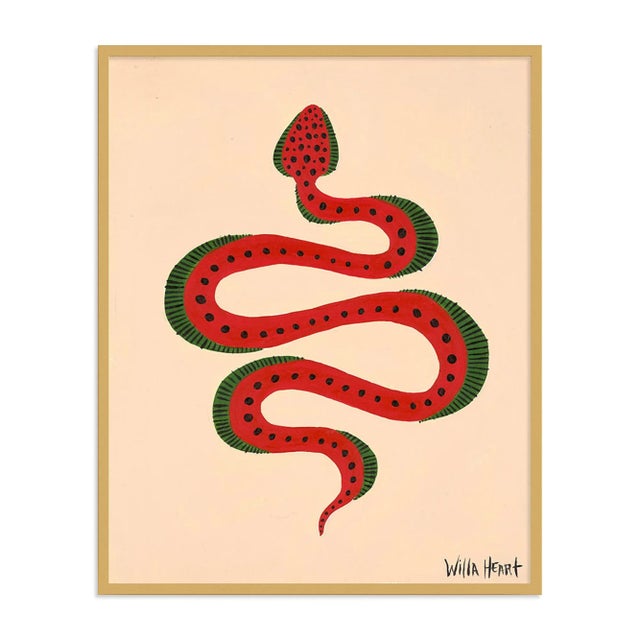 Illustration Aioli the Snake by Willa Heart in Gold Frame, Large Art Print For Sale - Image 3 of 3