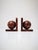 Pair of Ball bookends book ends in polished root burl wood with a very unique deeper color (orangish / reddish brown), a...