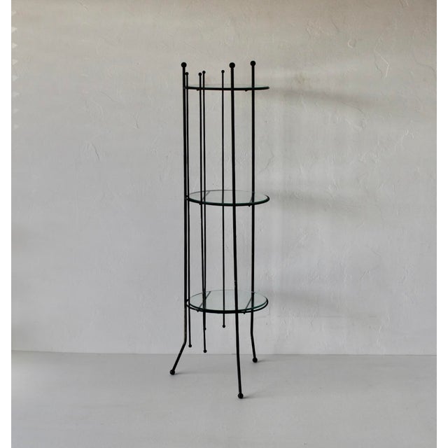 Vintage Black Painted Metal Glass Three Tier Narrow Etagere Mid Century For Sale - Image 17 of 18