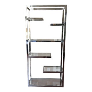 Vintage 1970's Romeo Rega Style Chrome and Glass Etagere Shelf For Sale