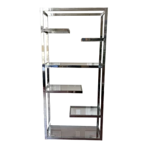 Vintage 1970's Romeo Rega Style Chrome and Glass Etagere Shelf