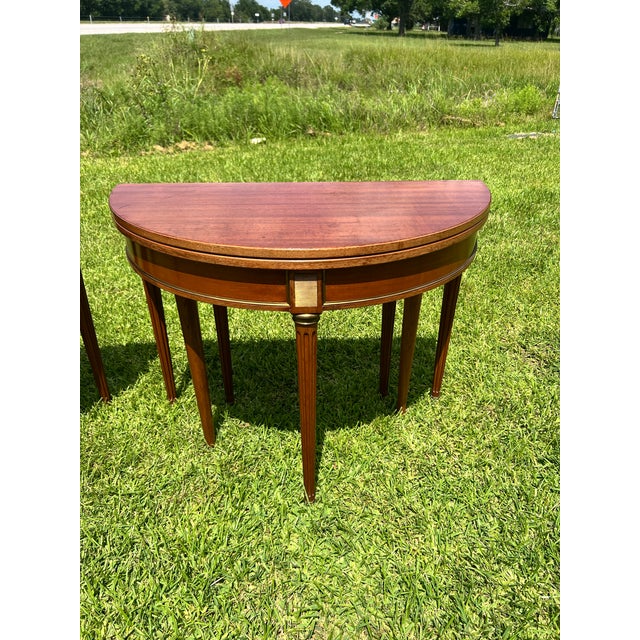 French 19th Century Louis XVI Pair of Mahogany Demilune Side Tables For Sale - Image 10 of 12