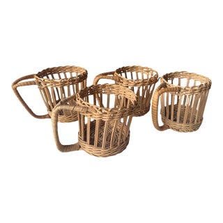 Vintage Wicker Drinking Glass or Cup Holders With Handles- Set of 4 For Sale