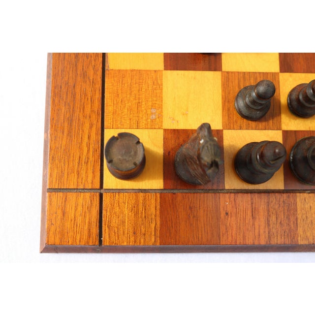 Mid Century Drueke No 61 Wood Chessboard With Mieux J' Attends Wood Chess Pieces For Sale - Image 10 of 17