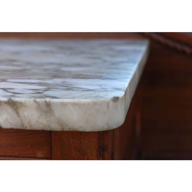 Antique French Art Deco Buffet Sideboard With Beveled Mirror & Marble Top | Burl Wood Credenza | Early 20th Century For Sale - Image 17 of 18