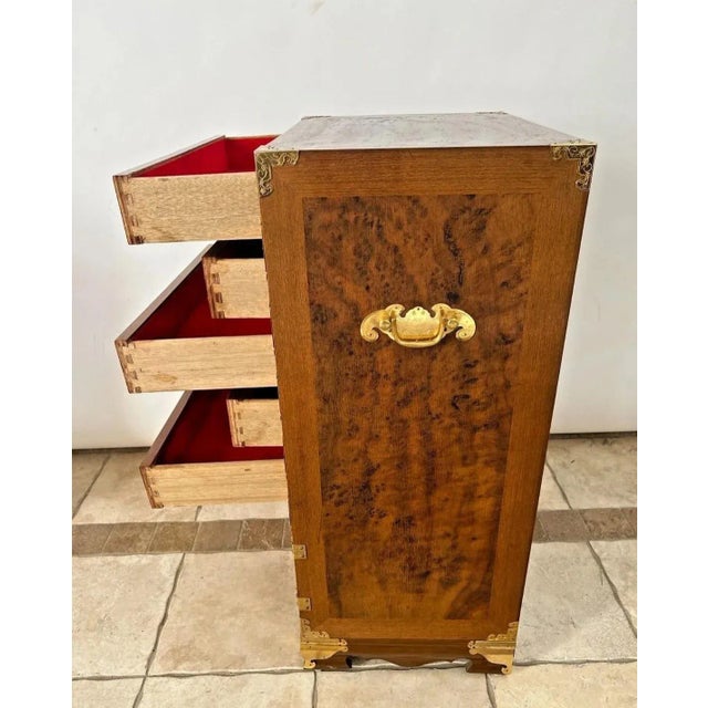 1980s 1980s Vintage Korean Elm Burl Brass Bound Bandaji Scholars Chest Wedding Cabinet Felt Lined Drawers For Sale - Image 5 of 10