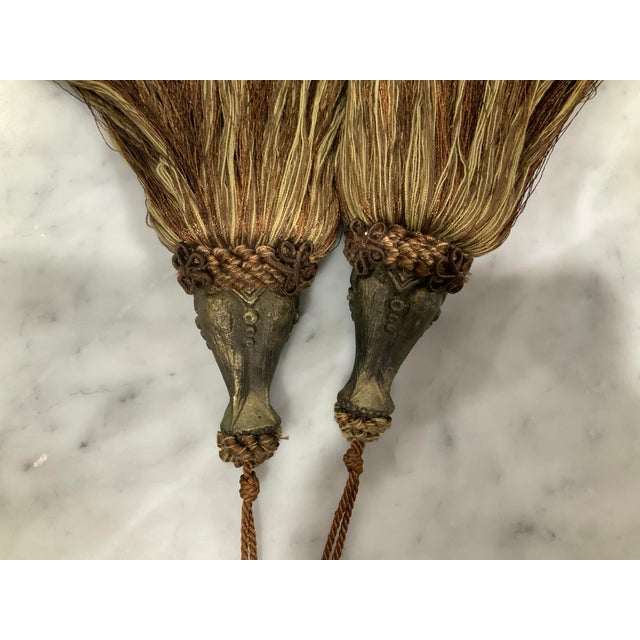 1970s Pair of Oversized Passementerie Silk Tassels With Antique Keys & Heavy Cast Tops - Grandmillennial, Palm Beach Regency, Traditional. See Pics! Set #2 For Sale - Image 5 of 7