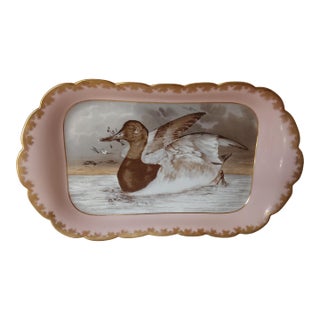 Antique French Haviland Limoges Hand Painted Porcelain Serving Platter With Duck, Geese For Sale
