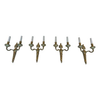 Set of four Louis XVI style bronze wall sconces For Sale
