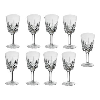 Mid 20th Century Gorham by Nachtmann W. Germany "King Edward" Cut Crystal Wine Goblets - Set of 9 For Sale