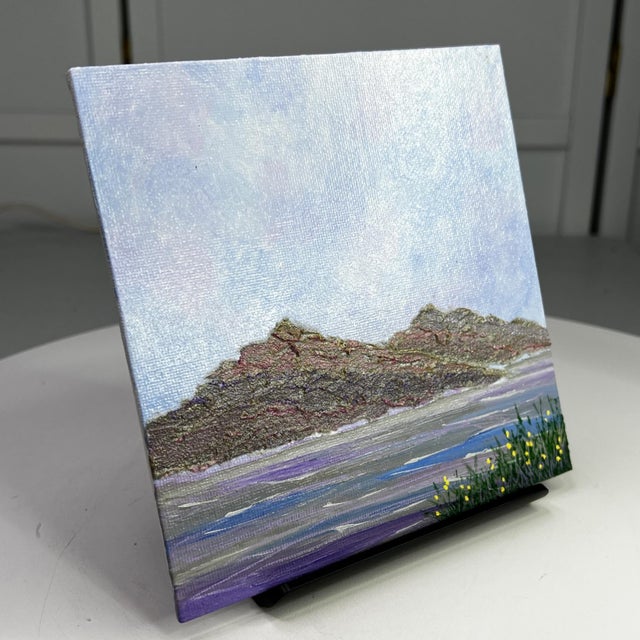 Contemporary "The Mountains Are Calling" Original Acrylic Painting 6"x6" Mountain Scenery Artwork For Sale - Image 3 of 7